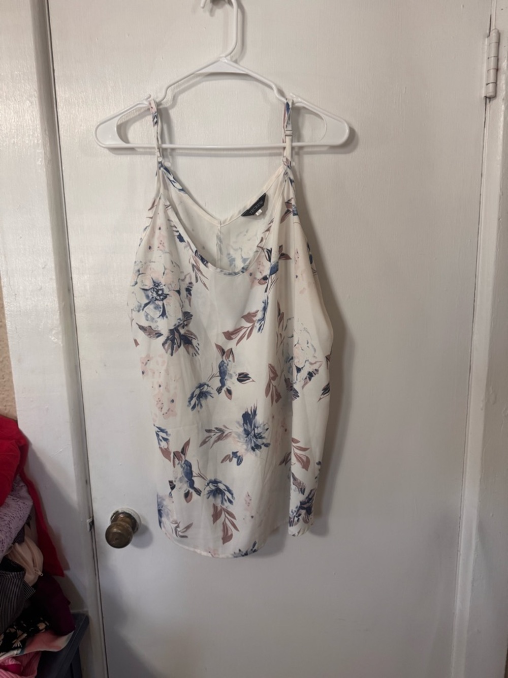 Floral V-Neck Spaghetti Strap Tank Top - White/Blue